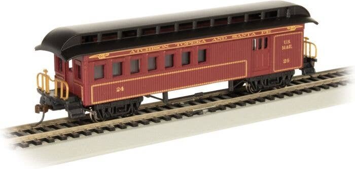 Old-Time Wood Combine with Round-End Clerestory Roof - Ready to Run -- Atchison, Topeka & Sante Fe 24 (Boxcar Red, black), HO, B