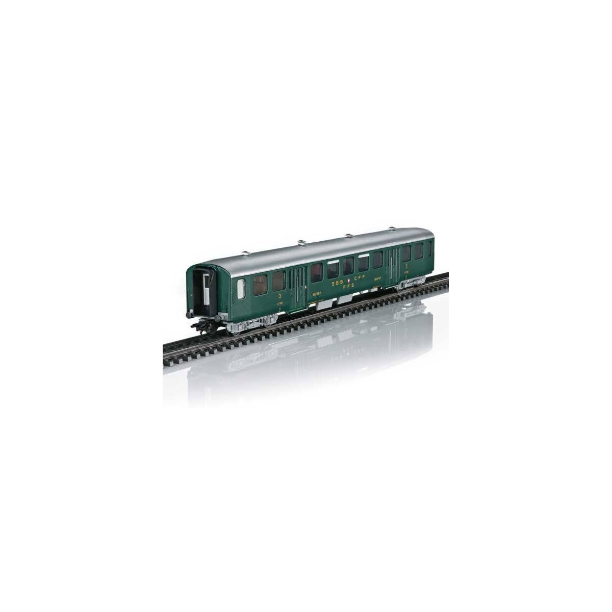 Lightweight Passenger Set w/Baggage & 4 Cars - 3-Rail - Ready to Run -- Swiss Federal Railways SBB (Era III 1950, green, silver)
