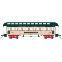 Old-Time Wood Coach with Round-End Clerestory Roof - Ready to Run -- North Pole & Southern Partridge (Christmas, cream, green, r