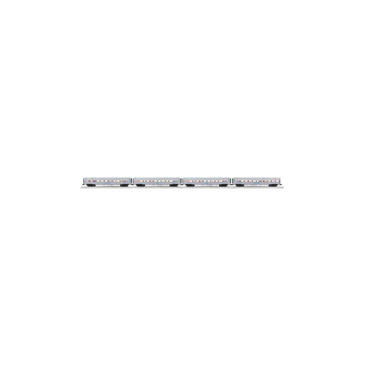 18′ Streamlined Fluted-Side 3 Coaches, Observation - 3-Rail Ready to Run - -- Amtrak (Phase 1, silver, red, blue, white), O, L
