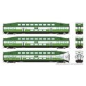 Bi-Level Commuter 2 Coach and Cab Car Set - Ready to Run -- Go Transit/Metrolinx Set 2 212, 2846, 2857 (green, white), HO, Rapid