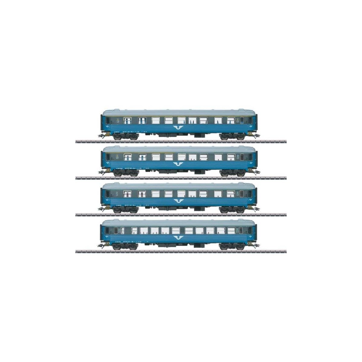 Type A2, AB3K, B5 and B1K Car Set - 3-Rail - Ready to Run -- Swedish State Railways SJ (Era V, gray, blue), HO, Marklin, Inc 437