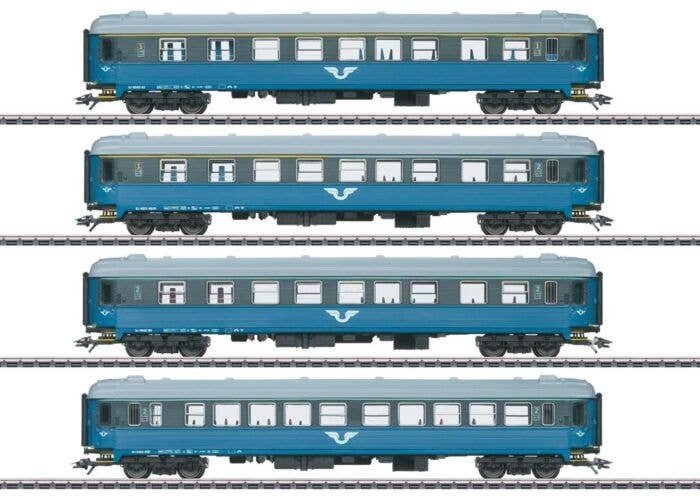 Type A2, AB3K, B5 and B1K Car Set - 3-Rail - Ready to Run -- Swedish State Railways SJ (Era V, gray, blue), HO, Marklin, Inc 437