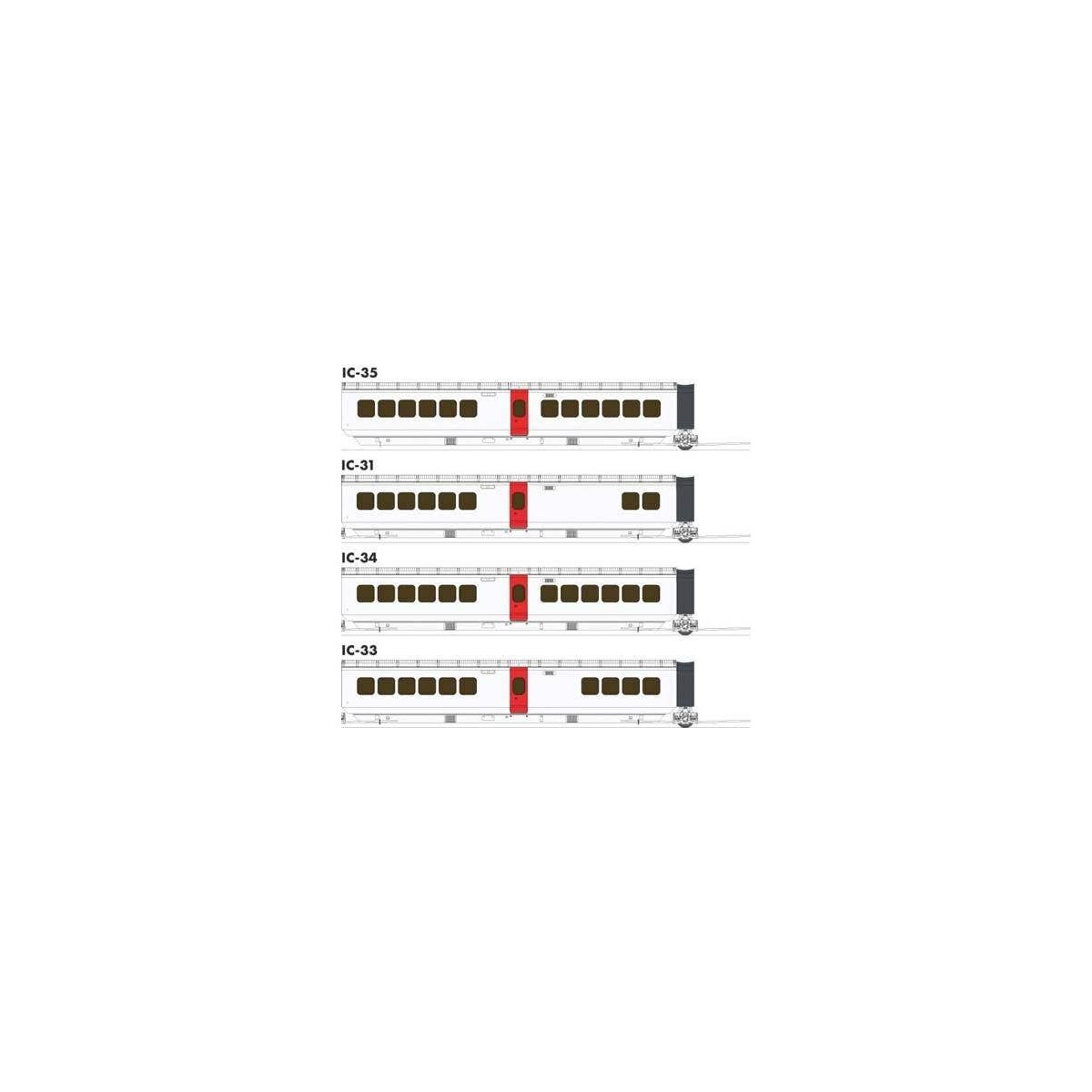 UAC TurboTrain Add-On Coach (2022 Ver.) 4-Car Completion Set - Ready to Run -- Canadian National 203-226-251 & IC-34 261 (white,