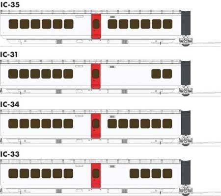 UAC TurboTrain Add-On Coach (2022 Ver.) 4-Car Completion Set - Ready to Run -- Canadian National 203-226-251 & IC-34 261 (white,