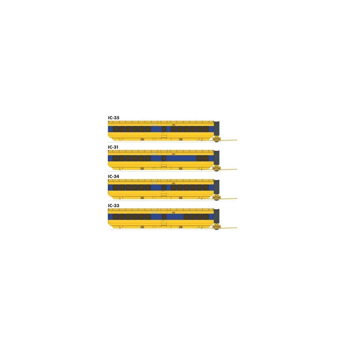 UAC TurboTrain Add-On Coach (2022 Ver.) 4-Car Completion Set - Ready to Run -- VIA Rail Canada 263-257-254 & IC-34 264 (yellow, 