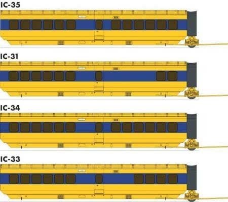 UAC TurboTrain Add-On Coach (2022 Ver.) 4-Car Completion Set - Ready to Run -- VIA Rail Canada 263-257-254 & IC-34 264 (yellow, 