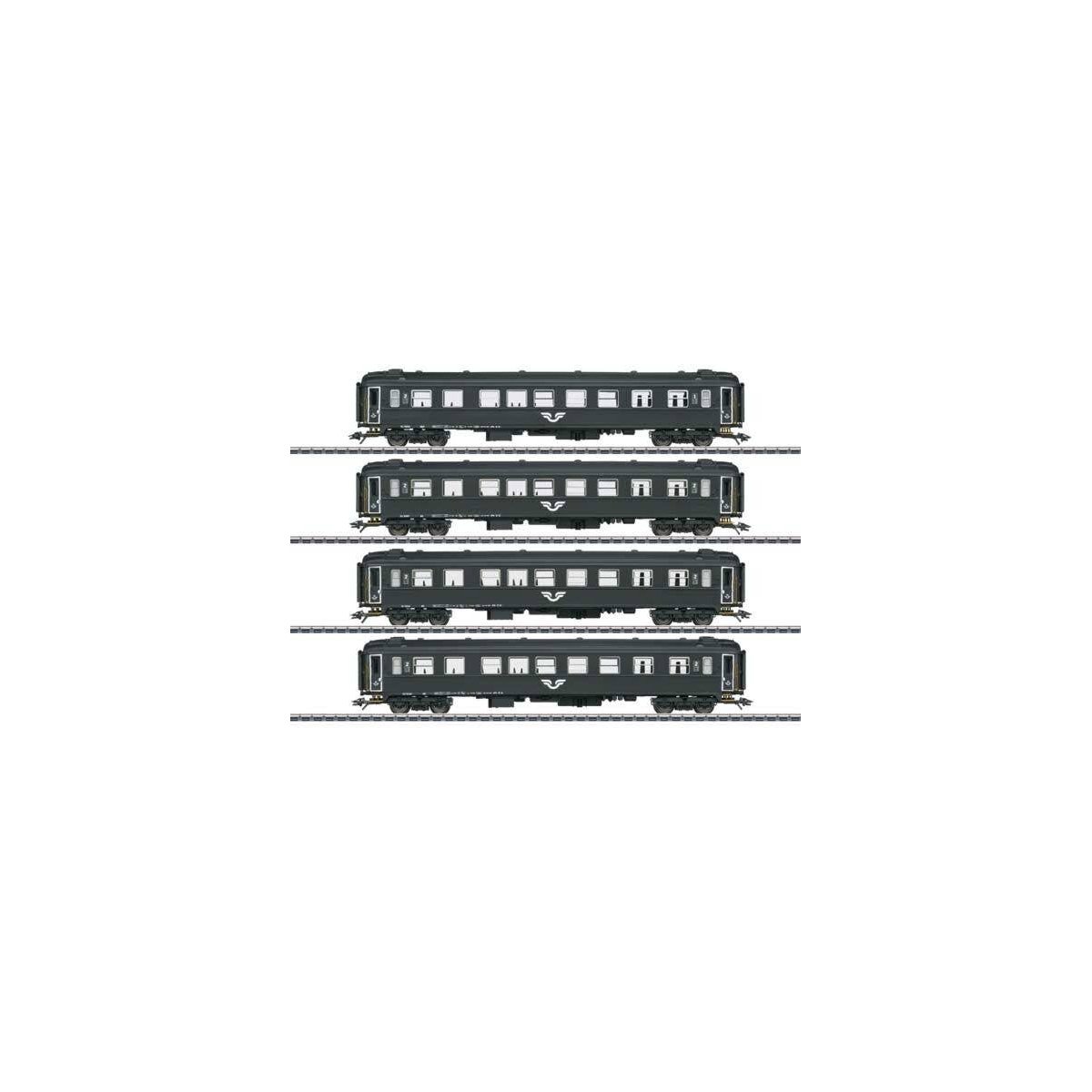 Type AB3 1st/2nd Class & 3 Type B5, 2nd Class Coach Set - 3-Rail - Ready to -- Swedish State Railways SJ (Era VI, black, white),