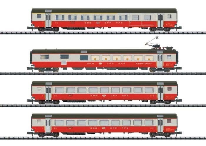 Swiss Express EW III 4-Car Set Part 1 - Ready to Run -- Swiss Federal Railways SBB (Era IV 1975, red, white, black), N, Trix 187