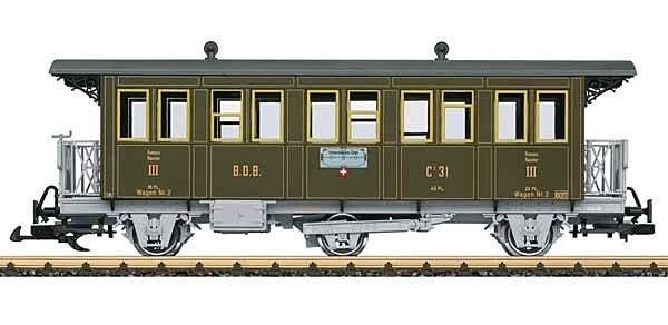 3-Axle 3rd Class Coach - Ready to Run -- Brunig Steam Railway BDB C 31 (Era VI, green, yellow, gray), G, LGB 31332