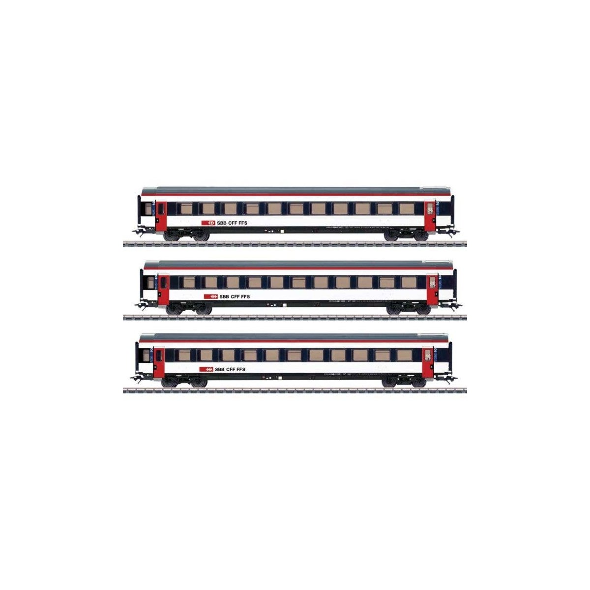 Mark IV Type B 2nd Class Coach 3-Pack - 3-Rail - Ready to Run -- Swiss Federal Railways SBB (Era VI, white, black, red), HO, Mar