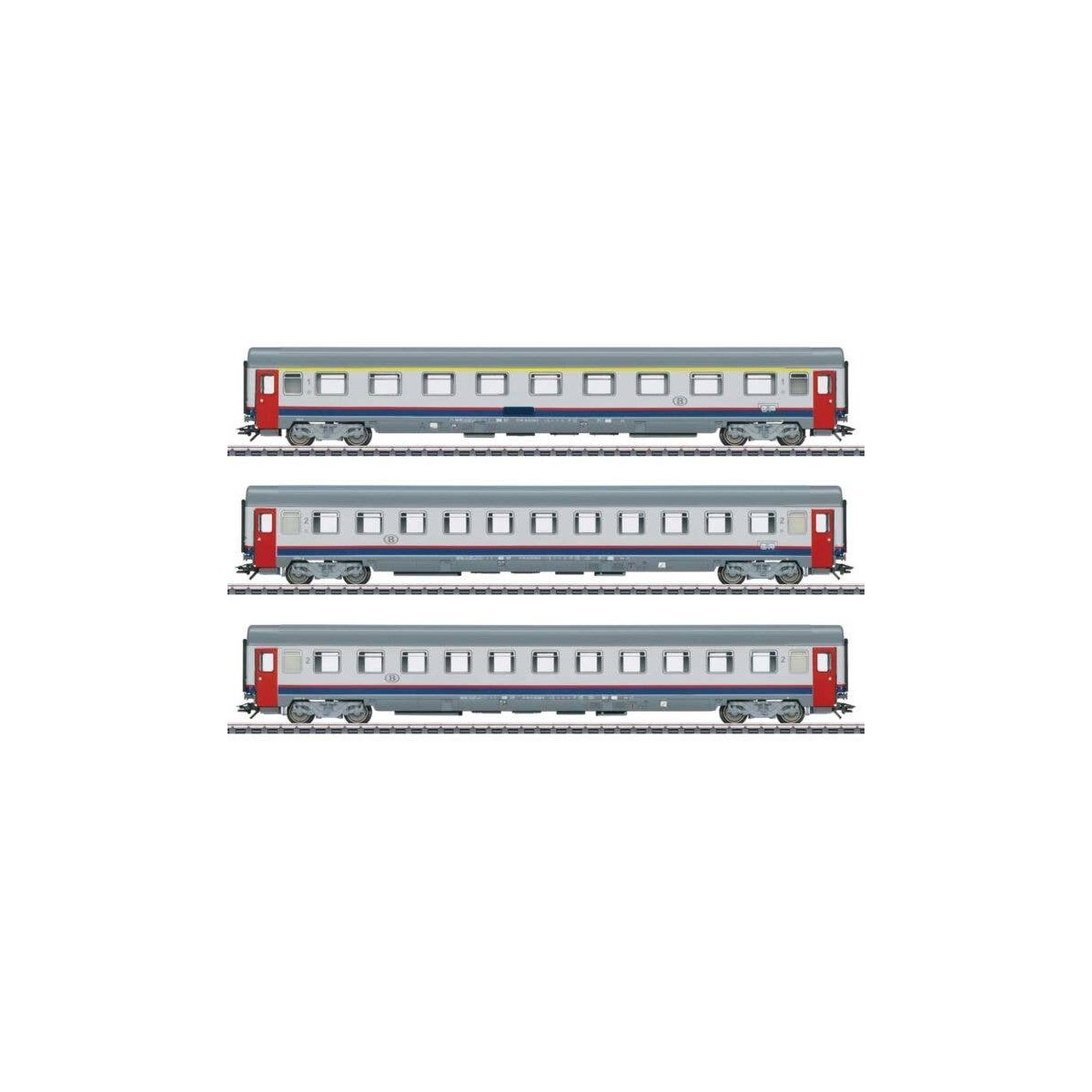 EC 90 Vauban Passenger Car Set - 3-Rail - Ready to Run -- Belgian State Railways SNCB/NMBS (Era V 2000s, white, gray, blue, red)