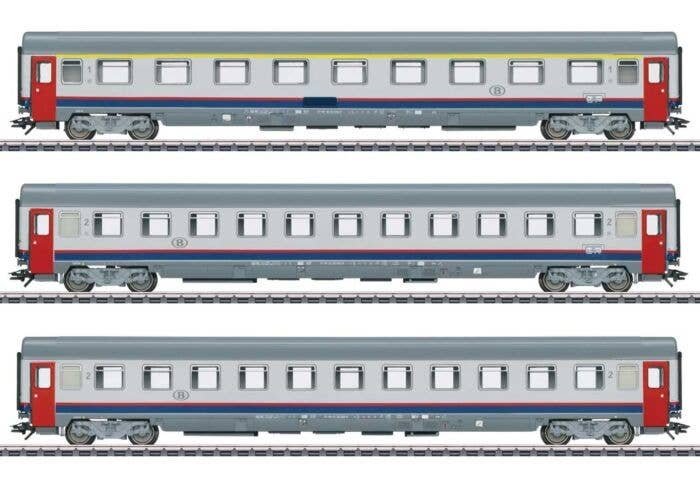 EC 90 Vauban Passenger Car Set - 3-Rail - Ready to Run -- Belgian State Railways SNCB/NMBS (Era V 2000s, white, gray, blue, red)