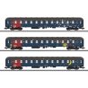 Type Bcm 2nd Class Slumber Car 3-Pack - 3-Rail - Ready to Run - Start Up -- Danish State Railways DSB (Era V 1990s, blue, red, g