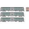 Budd Gallery Commuter 2 Coach & Cab Car Set - Ready to Run -- Burlington Northern 791, 728, 746 (stainless, black), N, Rapido Tr