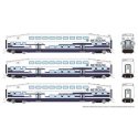 Bilevel Commuter Cab Car & 2 Coach Set - Ready to Run -- Metrolink Set 1 632, 188, 203 (As Delivered, white, blue), N, Rapido Tr
