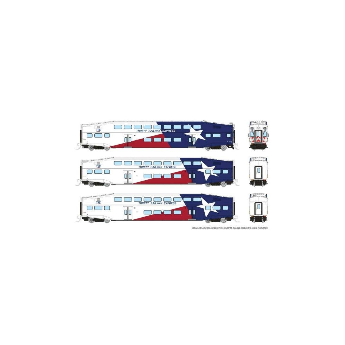 Bilevel Commuter Cab Car & 2 Coach Set - Ready to Run -- Trinity Rail Express Set 1 1004, 1060 1063 (red, white, blue), N, Rapid