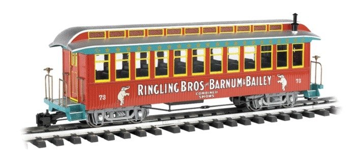 Jackson Sharp Wood Coach - Ready to Run -- Ringling Bros. and Barnum & Bailey(TM) 73 (red, teal, silver, yellow), G, Bachmann In
