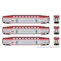 Bilevel Commuter Cab Car & 2 Coach Set - Ready to Run -- CalTrain Set 2 120, 232, 236 (silver, red), N, Rapido Trains Inc 546008