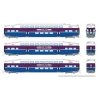 Bilevel Commuter Cab Car & 2 Coach Set - Ready to Run -- Altamont Commuter Express Set 2 3308, 3215, 3219 (white, purple, blue),