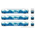 Bilevel Commuter Cab Car & 2 Coach Set - Ready to Run -- Sounder Set 2 305, 402, 408 (white, blue, green), N, Rapido Trains Inc 