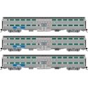 Budd Gallery Commuter Coach 3-Pack - Ready to Run -- Metra 762, 767, 773 (stainless, blue, white, BNSF Wedge & RTA, CB&Q), N, Ra