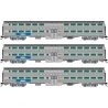 Budd Gallery Commuter Coach 3-Pack - Ready to Run -- Metra 762, 767, 773 (stainless, blue, white, BNSF Wedge & RTA, CB&Q), N, Ra