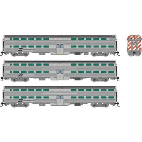 Budd Gallery Commuter Coach 3-Pack - Ready to Run -- Burlington Northern 742, 753, 766 (stainless, black), N, Rapido Trains Inc 