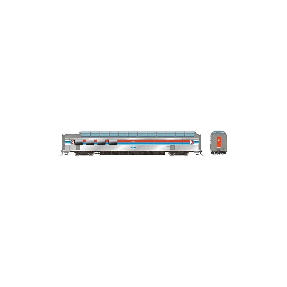 SP 3/4 Dome-Lounge - Ready to Run -- Amtrak 9371 (Phase I, silver, red, blue, black, Flat Sides), HO, Rapido Trains Inc 175011