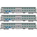 Budd Gallery Commuter Coach 3-Pack - Ready to Run -- Metra 763, 778, 820 (stainless, blue, white, BNSF Circle & RTA Logos), N, R