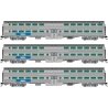 Budd Gallery Commuter Coach 3-Pack - Ready to Run -- Metra 763, 778, 820 (stainless, blue, white, BNSF Circle & RTA Logos), N, R
