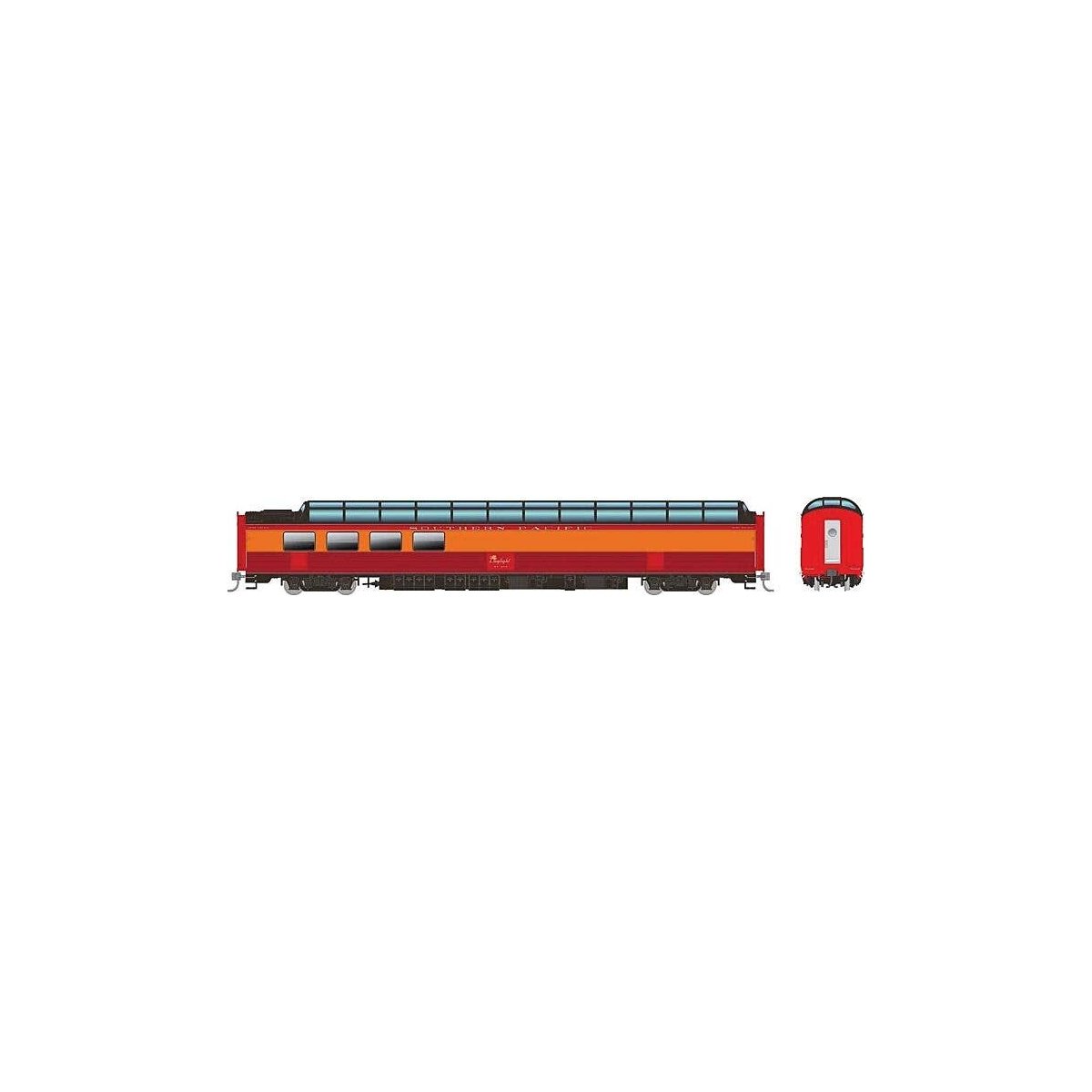 SP 3/4 Dome-Lounge - Ready to Run -- Southern Pacific 3604 (Daylight, orange, red, black, Fluted Sides), HO, Rapido Trains Inc 1
