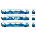 Bilevel Commuter Coach 3-Pack - Ready to Run -- Sounder 401, 406, 409 (white, blue, green), N, Rapido Trains Inc 546024