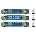 Bilevel Commuter Coach 3-Pack - Ready to Run -- TriRail 1001, 1006, 1012 (dark blue, light blue, orange, green), N, Rapido Train