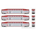 Bilevel Commuter Coach 3-Pack - Ready to Run -- CalTrain 230, 233, 235 (silver, red), N, Rapido Trains Inc 546009