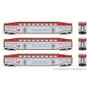 Bilevel Commuter Coach 3-Pack - Ready to Run -- CalTrain 230, 233, 235 (silver, red), N, Rapido Trains Inc 546009