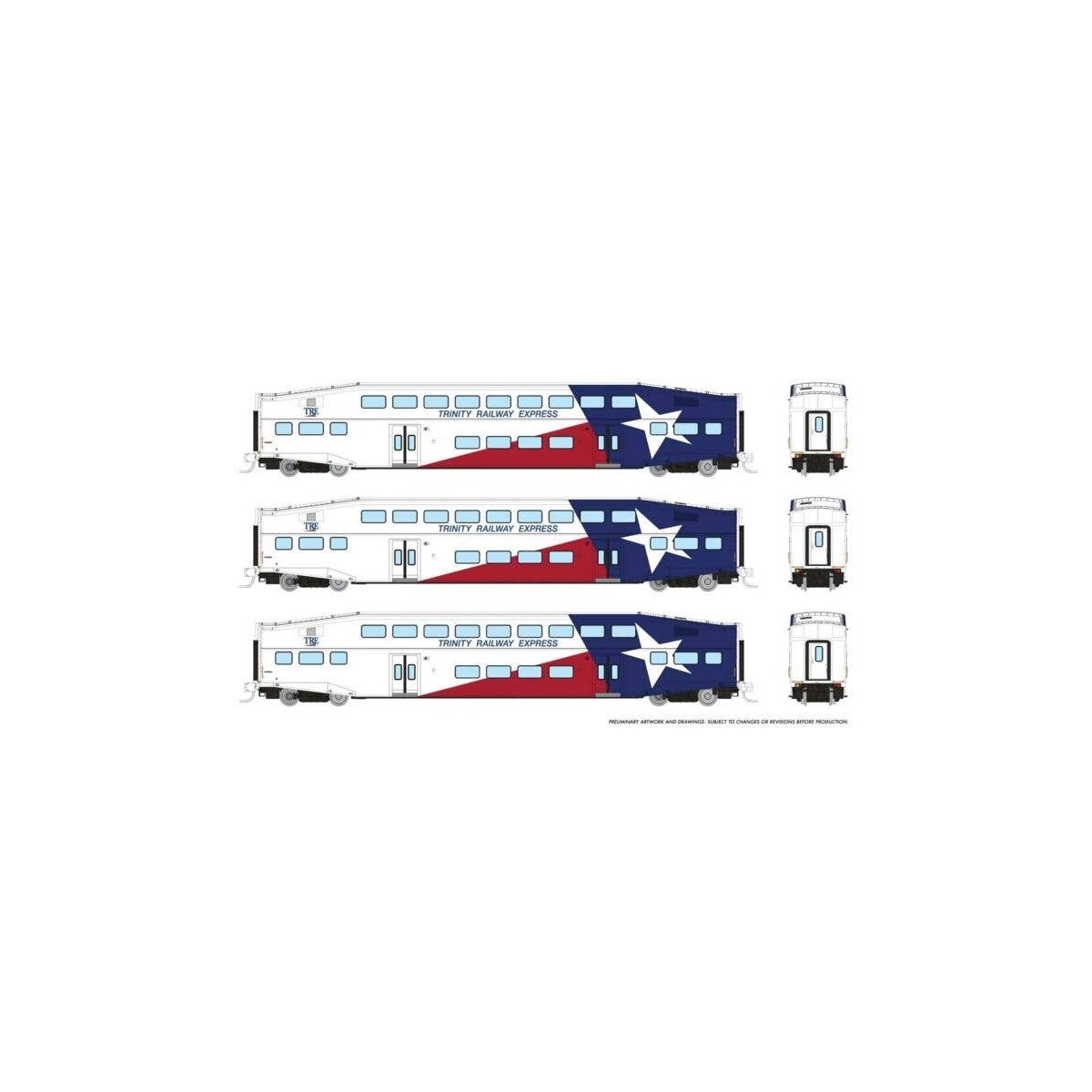 Bilevel Commuter Coach 3-Pack - Ready to Run -- Trinity Rail Express 1050, 1053, 1058 (red, white, blue), N, Rapido Trains Inc 5