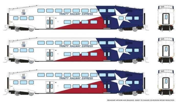 Bilevel Commuter Coach 3-Pack - Ready to Run -- Trinity Rail Express 1050, 1053, 1058 (red, white, blue), N, Rapido Trains Inc 5