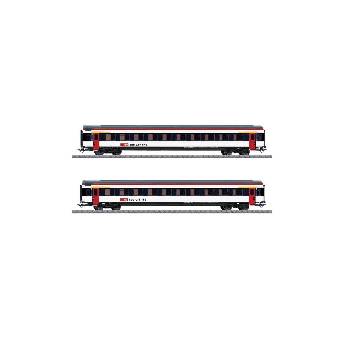 Mark IV Type A 1st Class Coach 2-Pack - 3-Rail - Ready to Run -- Swiss Federal Railways SBB (Era VI, white, black, red), HO, Mar