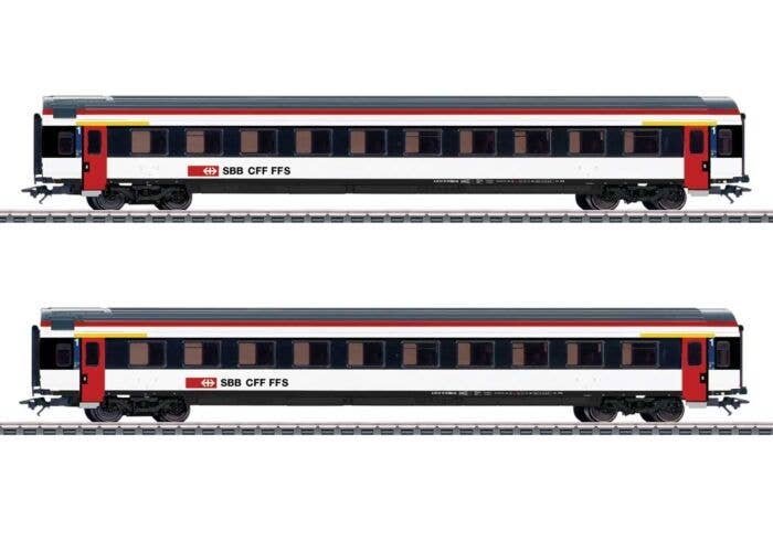 Mark IV Type A 1st Class Coach 2-Pack - 3-Rail - Ready to Run -- Swiss Federal Railways SBB (Era VI, white, black, red), HO, Mar