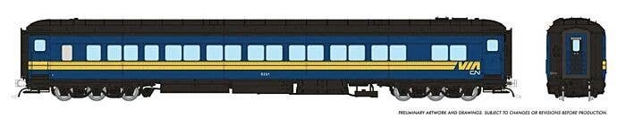 Canadian Car & Foundry Balloon-Top Coach - Ready to Run -- VIA Rail Canada-CN 5221 (blue, yellow, black), HO, Rapido Trains Inc 