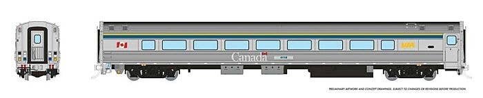Budd Coach with HEP2 - Ready to Run -- VIA Rail Canada 4118 (HEP2 Coach Scheme, stainless, blue, yellow, Large Can, HO, Rapido T
