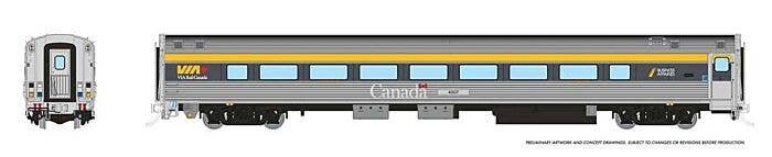 Budd Coach with HEP2 - Ready to Run -- VIA Rail Canada 4006 (2022 Scheme, stainless, gray, yellow, Large Canada), HO, Rapido Tra