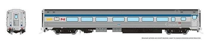 Budd Coach with HEP - Ready to Run -- VIA Rail Canada 8121 (Canada Scheme, stainless, blue, yellow, Canadian Flag, HO, Rapido Tr