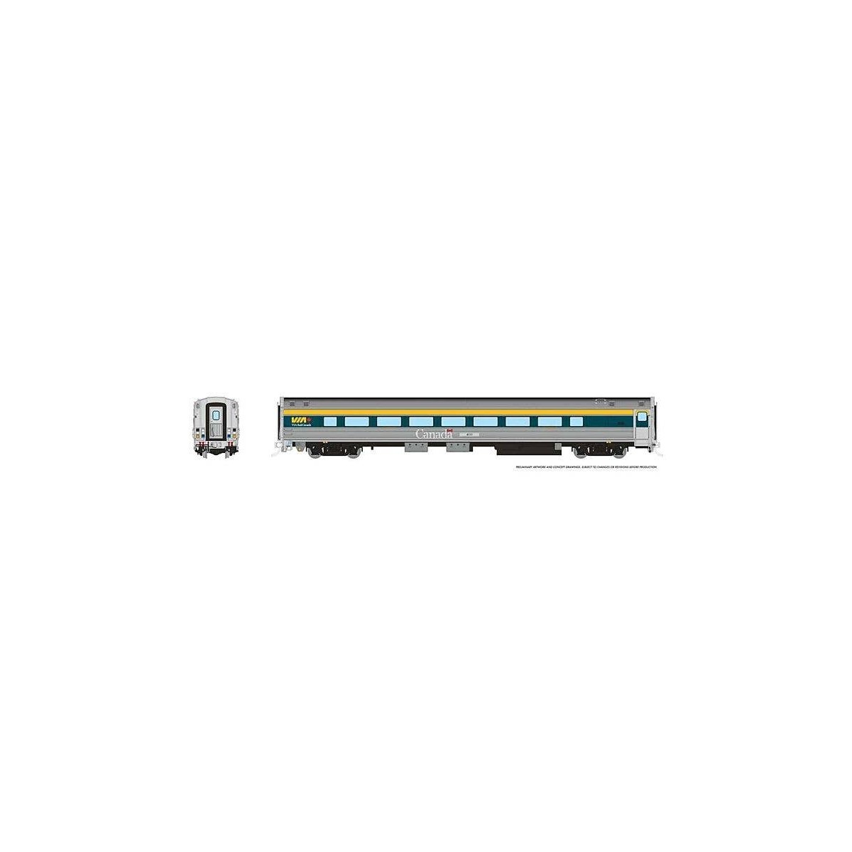 Budd Coach with HEP2 - Ready to Run -- VIA Rail Canada 4114 (2022 Scheme, stainless, teal, yellow, Large Canada), HO, Rapido Tra