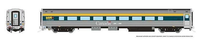 Budd Coach with HEP2 - Ready to Run -- VIA Rail Canada 4114 (2022 Scheme, stainless, teal, yellow, Large Canada), HO, Rapido Tra