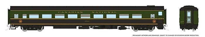 CC&F Lightweight Coach - Ready to Run - Super Continental Line(TM) -- Canadian National 5635 (green, black, yellow), HO, Rapido 