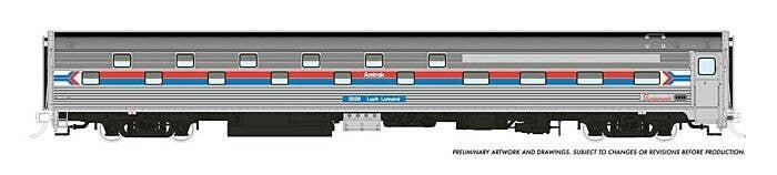 Budd Slumbercoach - Ready to Run -- Amtrak 2028 Loch Tarbet (Phase I, stainless, red, blue, white, Arrow Logo), HO, Rapido Train