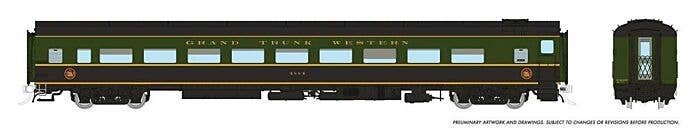 CC&F Lightweight Coach - Ready to Run - Super Continental Line(TM) -- Grand Trunk Western 4884 (green, black, yellow), HO, Rapid