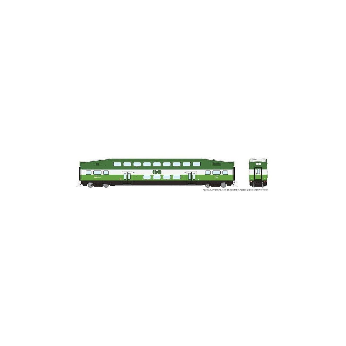 Bi-Level Commuter Coach - Ready to Run -- Go Transit/Metrolinx No Number (green, white), HO, Rapido Trains Inc 146043